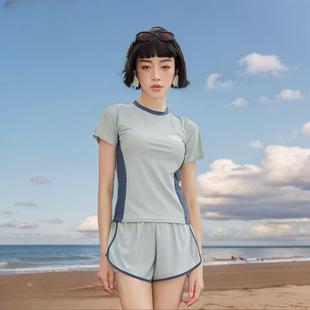 泳衣女夏保守分体平角胖mm遮肚显瘦微胖女孩泡温泉运动0722r 大码