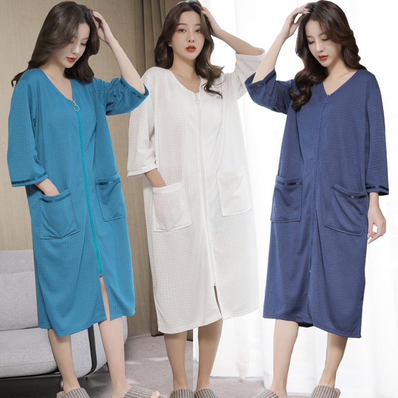 秋冬2025新品睡裙女季薄款浴裙拉链连体情侣睡衣宽松可外穿1009c