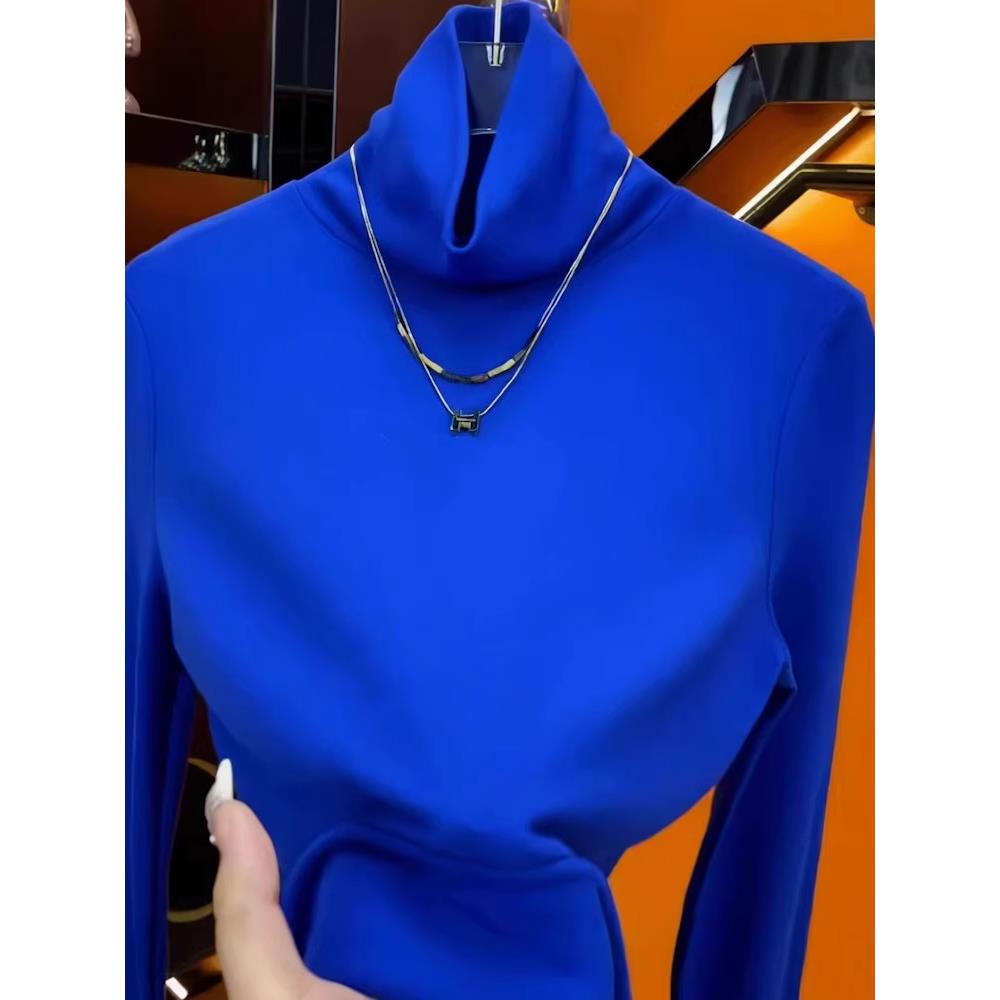 秋冬克莱因蓝色高领打底衫女新款洋气内搭加厚磨毛保暖1026z