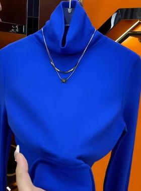 秋冬克莱因蓝色高领打底衫女新款洋气内搭加厚磨毛保暖1026z