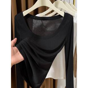 打底衫 大圆领长袖 女春季 2026新款 t恤内搭上衣0318e 季 低领薄款