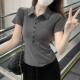 春季 0205z 辣妹翻领正肩修身 Polo领爱心钮扣正肩短袖 t恤女2026韩版