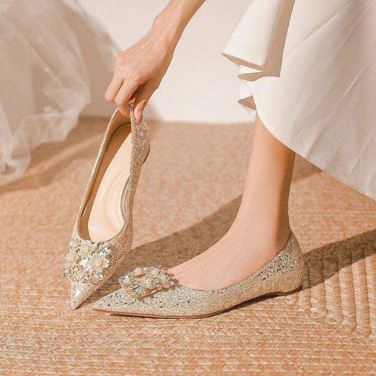 春季亮片尖头平底包鞋女2026新款水钻方扣浅口新娘鞋0120e,女鞋,时装靴,淘宝优惠券,粉丝福利购,淘宝优惠卷