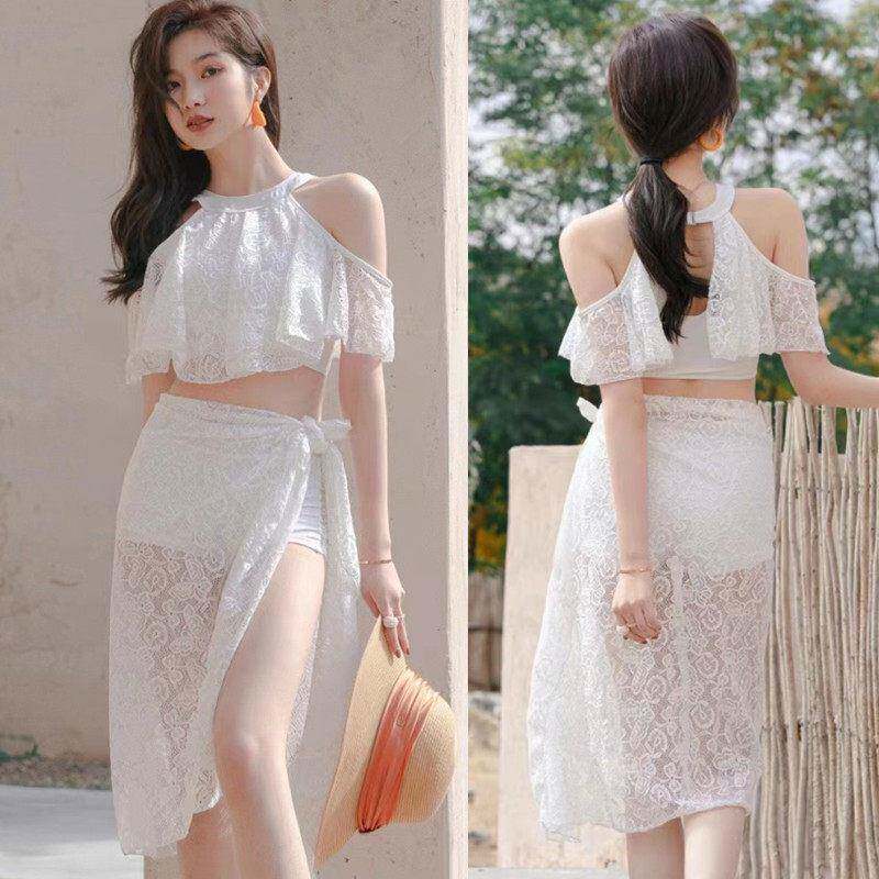 仙气游泳衣女两件式比基尼三件套保守显瘦遮肚韩国性感温泉0414e