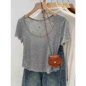 春季 美丽短上衣0205z t恤2026新款 薄竹短袖 面具女式