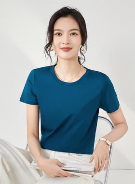 棉短袖t恤女圆领宽松大码26夏季棉质凉感正肩白色体恤新0210r
