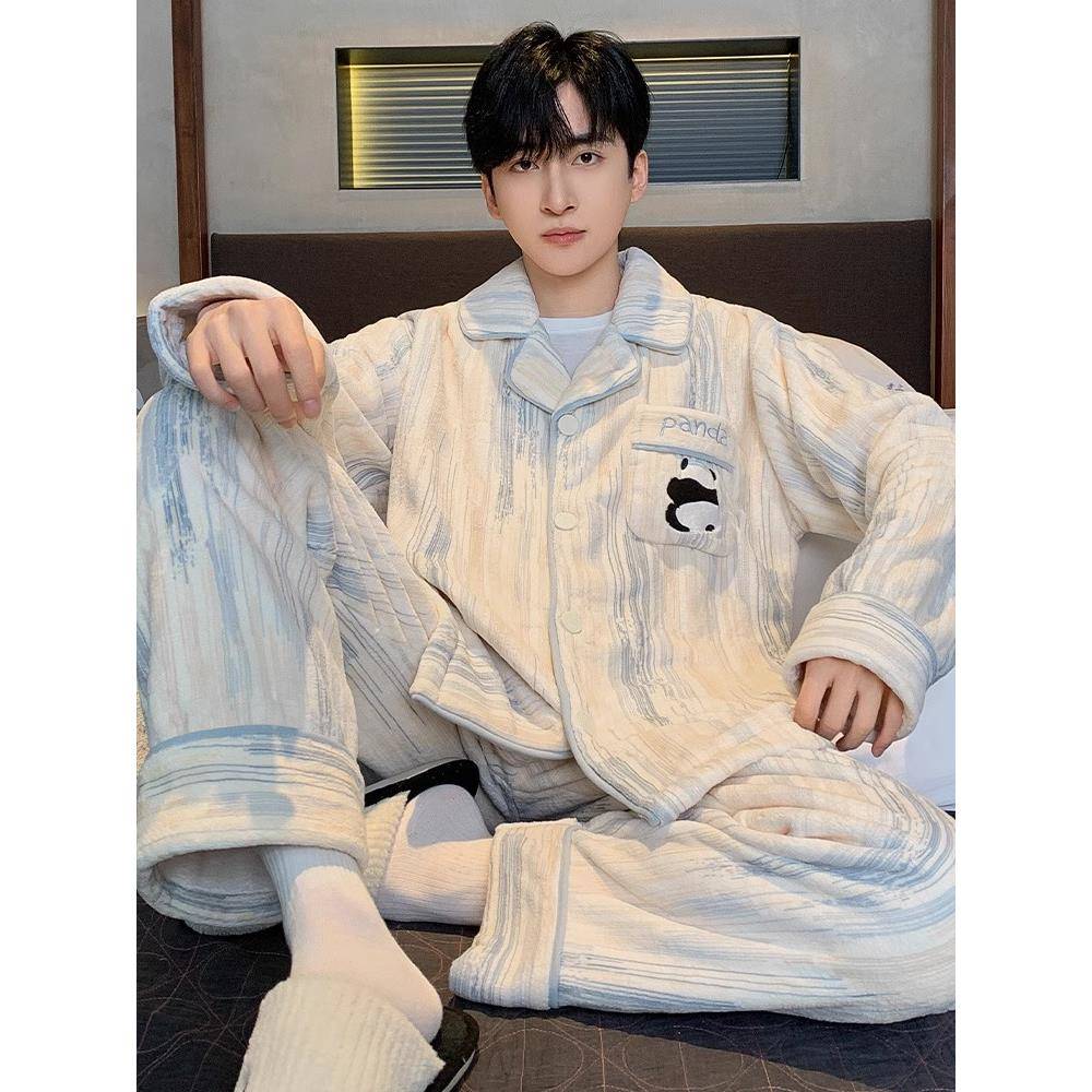 秋冬男士珊瑚绒睡衣男2025新款加绒加厚天保暖家居服套装1113z