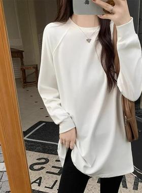 白色德绒加厚打底衫女春秋新款宽松肚子显瘦长袖卫衣叠穿T恤1230r