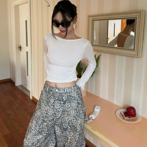 露背长袖T恤女修身显瘦短内搭