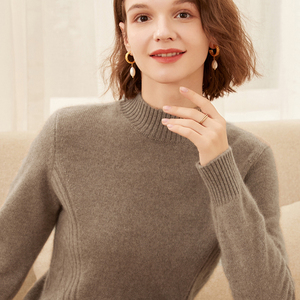 100%羊绒衫女套头半高领加厚纯山羊绒毛衣秋冬短款保暖针织打底衫