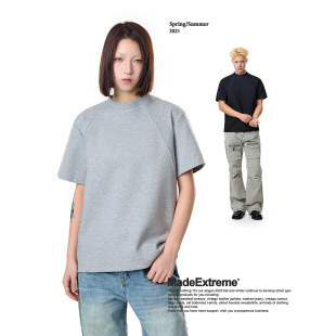 MADEEXTREME 夏季男装静奢混纺拼接280g氨纶太空棉空气层短袖t恤
