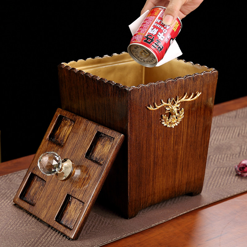 欧式垃圾桶客厅创意美式大号带盖垃圾筒办公卧室厨房餐厅纸篓摆件