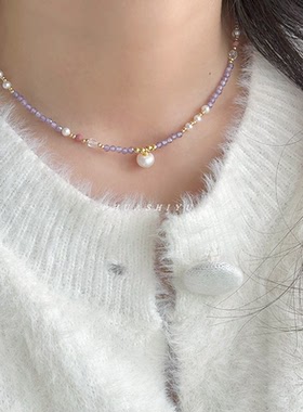 天然锆石紫色项链超闪小珠子