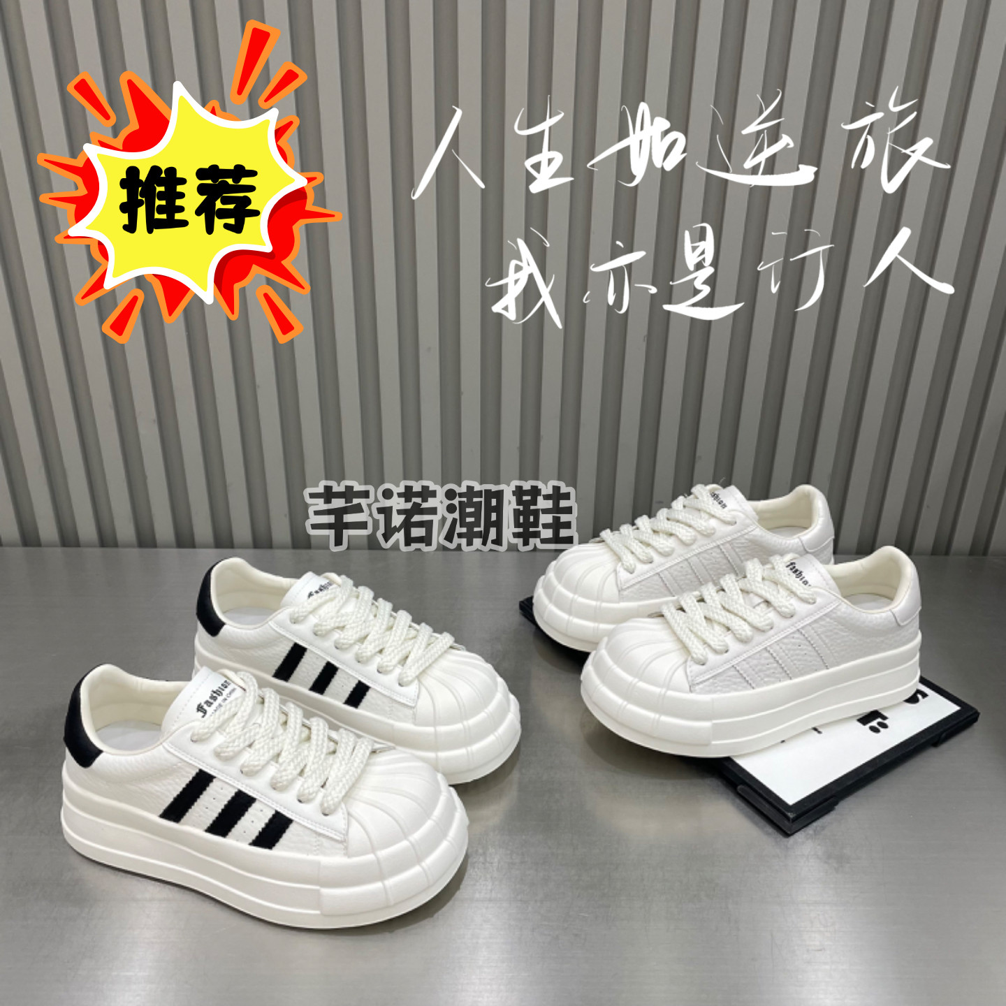 厚底贝壳娃娃头休闲板鞋小白鞋女2026春新款学院风百搭单鞋德训鞋