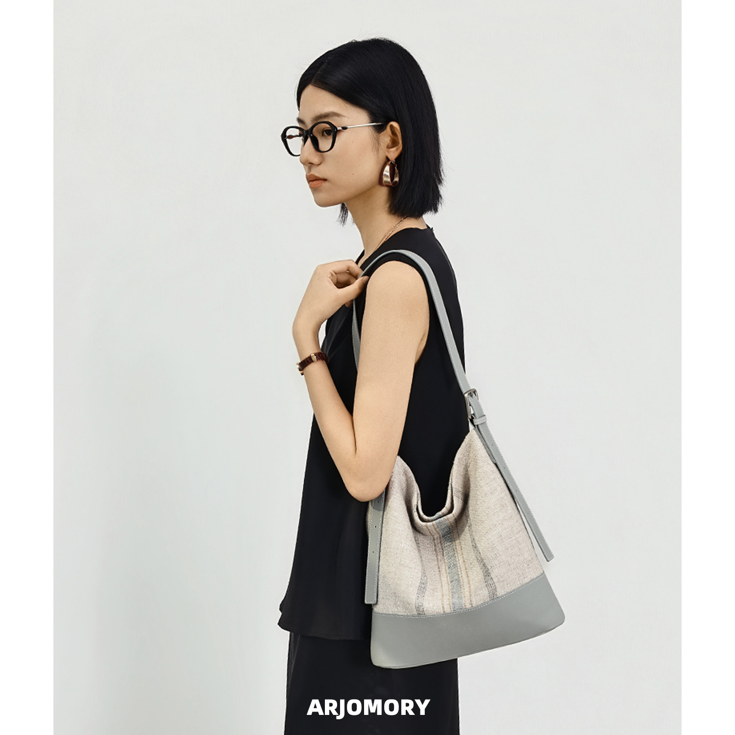 ARJOMORY新品复古慵懒拼色托特包真皮女包通勤度假百搭大容量包包