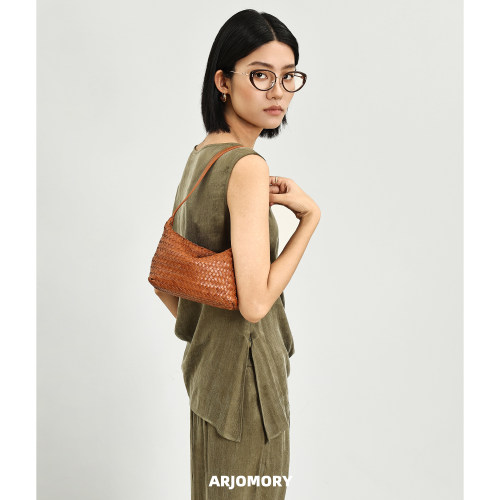 ARJOMORY头层牛皮编织hobo女包