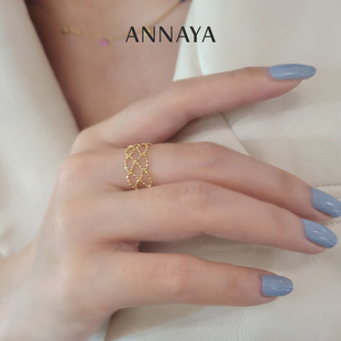 Annaya蕾丝18K金戒指镂空指环轻奢小众高级感节日礼物送女友新款