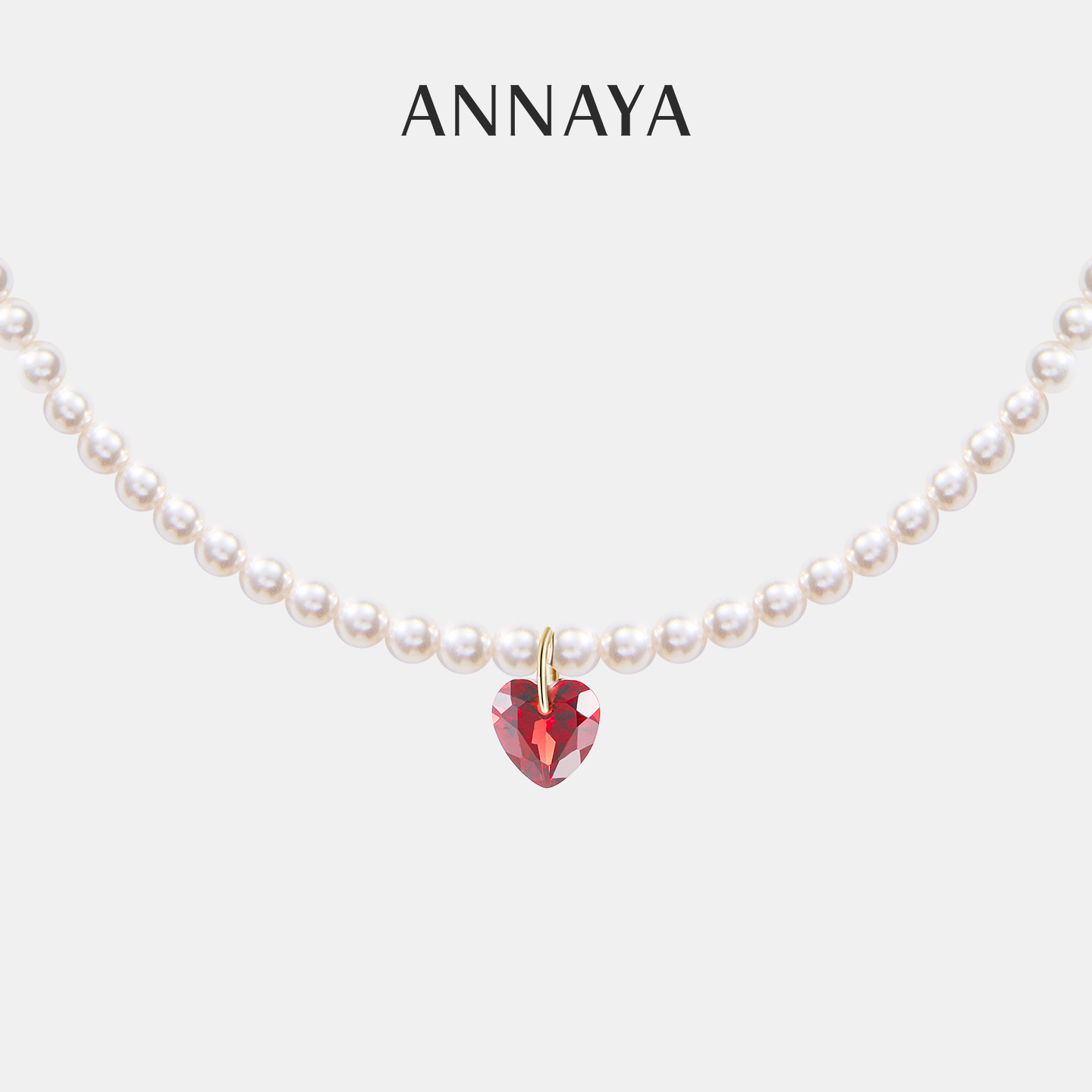 Annaya小红心天然淡水珍珠项链坠