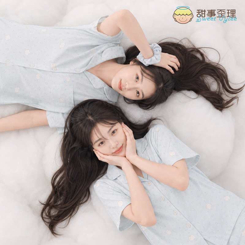 甜事歪理睡衣女夏季短袖短裤套装可爱薄款宽松家居服生日礼物纯棉