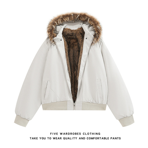 美式复古座山雕毛领连帽羽绒服男女季宽松棉衣A166-MF2255-特P120，男装羽绒服，电商A166