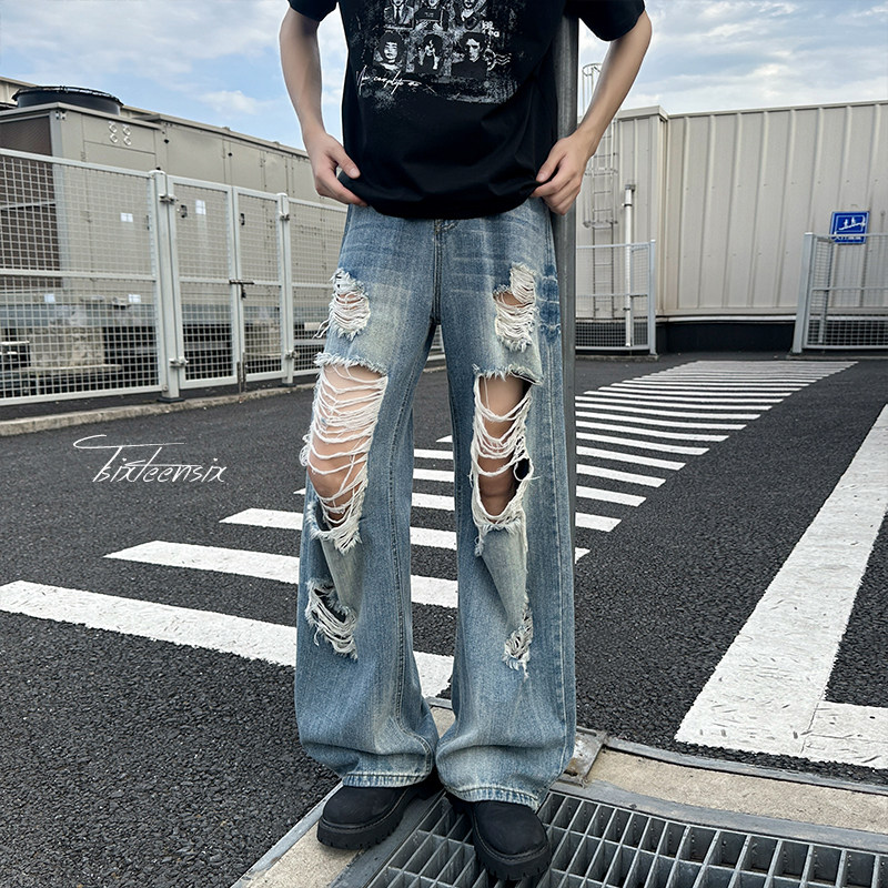 水洗破洞牛仔裤男女夏季竹节纹裤子A166-NA5411-NA5412-特P45控89,男装牛仔裤,电商A166