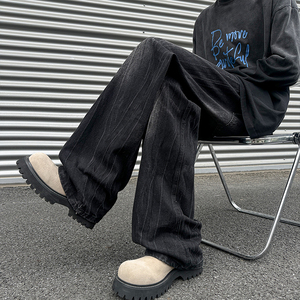 闪电纹牛仔裤男美式高街cleanfit直筒裤子A166-NA5604-特P40控78图片