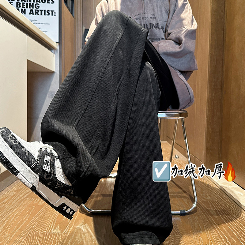 美式弯刀卫裤男秋冬加绒裤子男阔腿裤A166-NK351-特P33加绒38控65,男装休闲裤,电商A166