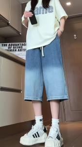 美式渐变七分牛仔裤男夏季高街宽松休闲短裤A166-DK84-特P35控59图片