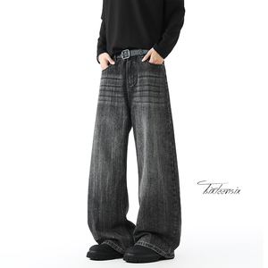 美式竹节纹弯刀牛仔裤男秋季宽松阔腿裤子A166-NA5404-特P45控89