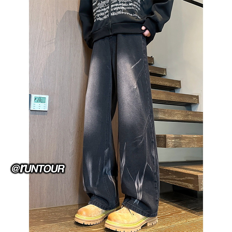 美式高街vibe裤子黑灰扎染渐变直筒牛仔裤A166-K048-特P40控78图片
