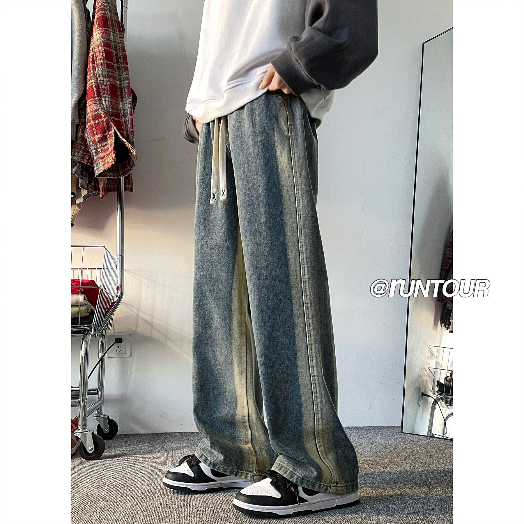 复古渐变牛仔裤男2025秋季美式高街宽松直筒裤A166-K008-P45控65,男装牛仔裤,电商A166