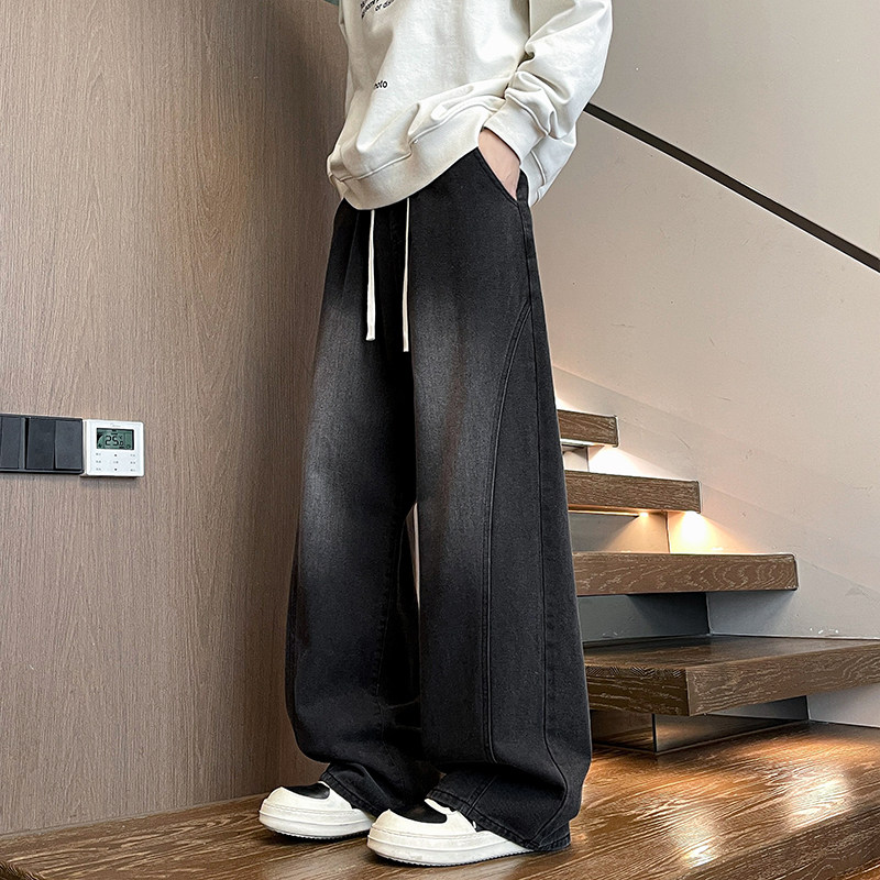 美式高街解构拼接弯刀牛仔裤男宽松水洗裤子A166-NA4J01-P45控75，男装牛仔裤，电商A166