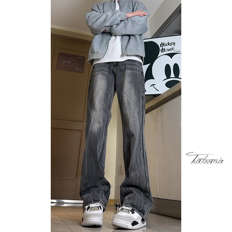 闪电纹微喇牛仔裤男水洗宽松高街休闲裤子A166-NA5813-特P40控75,女装牛仔裤搭配什么样的上衣图片