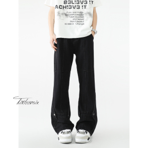 拼接牛仔裤男款夏季美式高街cleanfit微喇裤子A166-K035-P45控75图片