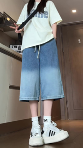 牛仔渐变七分裤男夏季过膝高街直筒裤子潮流A166-DK84-特P35控59图片