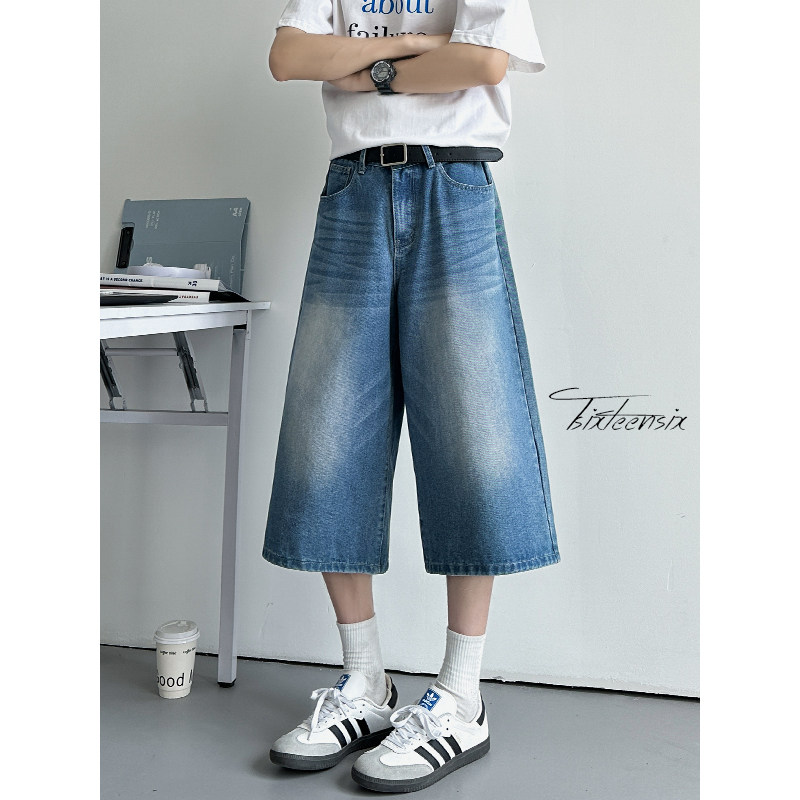 美式高街七分牛仔短裤男夏季水洗休闲直筒裤A166-DK85-特P35控59，男装牛仔裤，电商A166