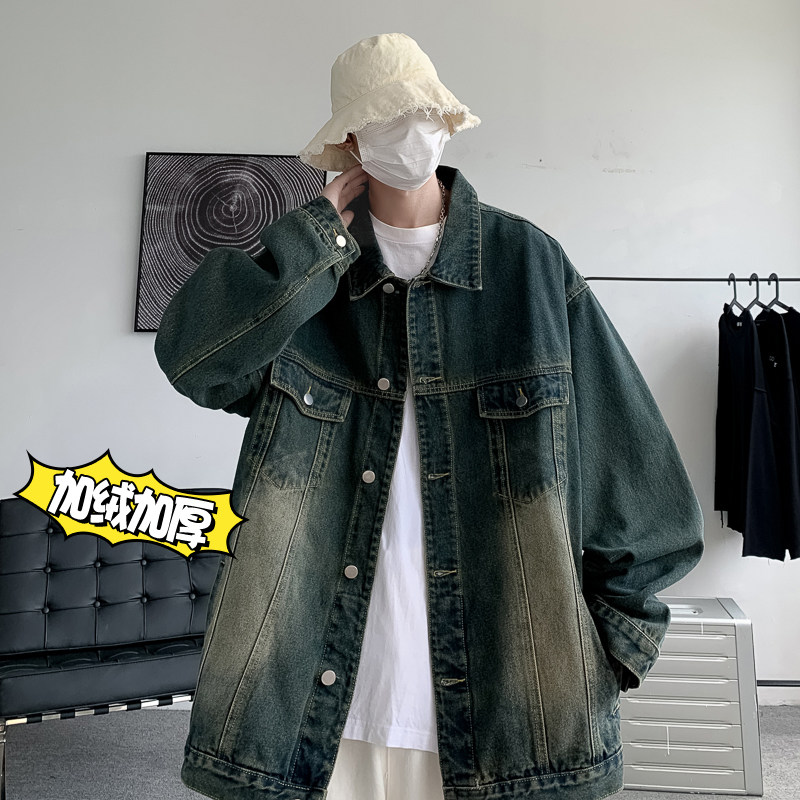 美式加绒牛仔衣男冬高街水洗潮牌夹克A166-JK001-特P68加绒88控95,男装夹克,电商A166