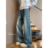 美式阔腿牛仔裤男秋高街水洗直筒裤A166-NA5701-特P37加绒47控69，男装牛仔裤，电商A166