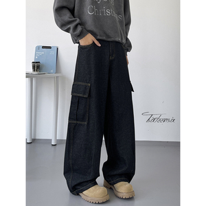 美式高街工装牛仔裤子男秋季大口袋弯刀裤子A166-NA5707-P50控88图片