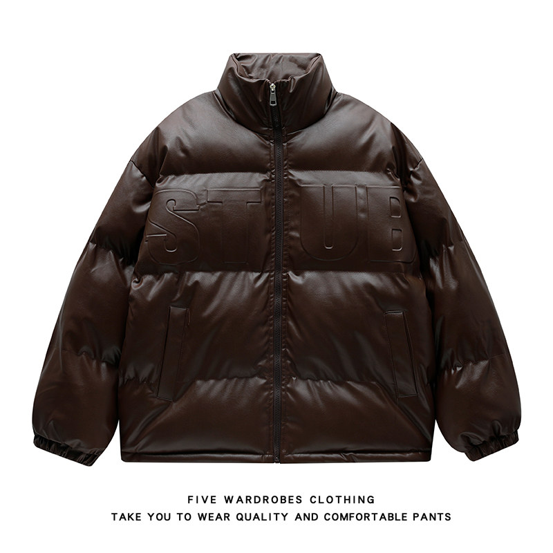 美式pu皮棉服男冬季立领面包服潮高街棉袄外套A166-MF2257-特P70，男装皮衣，电商A166