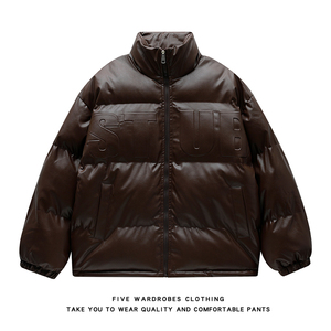 美式pu皮棉服男冬季立领面包服潮高街棉袄外套A166-MF2257-特P70，男装皮衣，电商A166