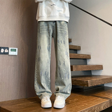 美式做旧油漆泼墨牛仔裤男潮牌高街阔腿裤A166-NX5906-特P37控68，男装牛仔裤，电商A166