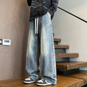 阔腿牛仔裤秋冬美式复古长裤宽松直筒裤A166-K006-P50加绒60控78，男装牛仔裤，电商A166