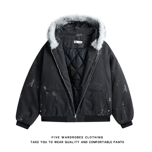 解构拼接座山雕扎染棉服男连帽冬季保暖棉服A166-ZSM668-特P100，男装棉衣，电商A166