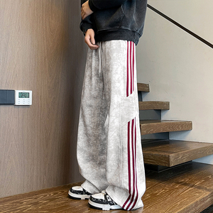 美式条纹直筒卫裤男复古宽松阔腿裤A166-KA5904-特P38加绒48控75图片