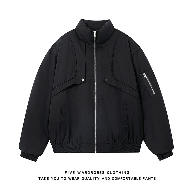 复古纯色立领夹克棉服男冬季加厚保暖棉衣外套A166-MF2241-特P100，男装夹克，电商A166