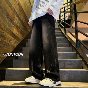 黑色扎染牛仔裤男宽松直筒美式高街vibe裤子A166-K048-特P40控78图片