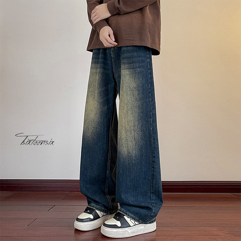 美式水洗竹节纹牛仔裤男宽松直筒阔腿长裤A166-NA5J07-特P40控75，男装牛仔裤，电商A166