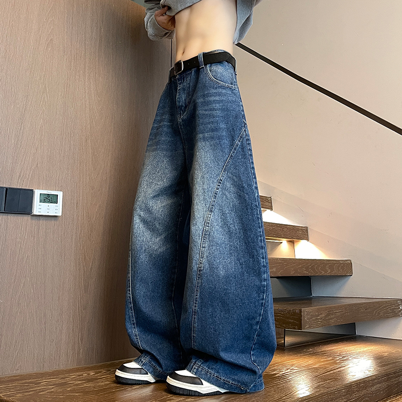 美式复古弯刀裤男高街阔腿宽松痞帅牛仔裤A166-NA5J03-特P45控75，男装牛仔裤，电商A166