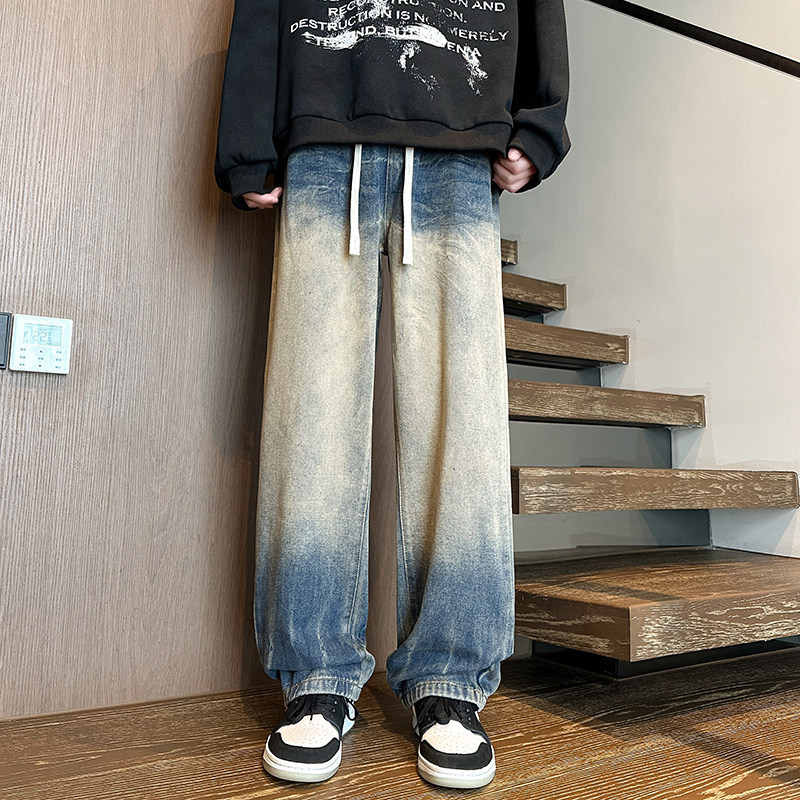 渐变牛仔裤男秋季设计感vibe风潮牌宽松直筒裤A166-N545-P50控85,男装牛仔裤,电商A166